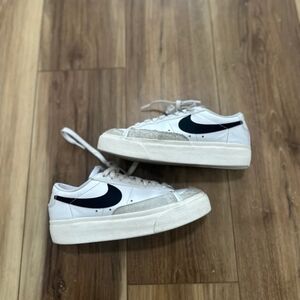 White Sneakers with Black Swoosh